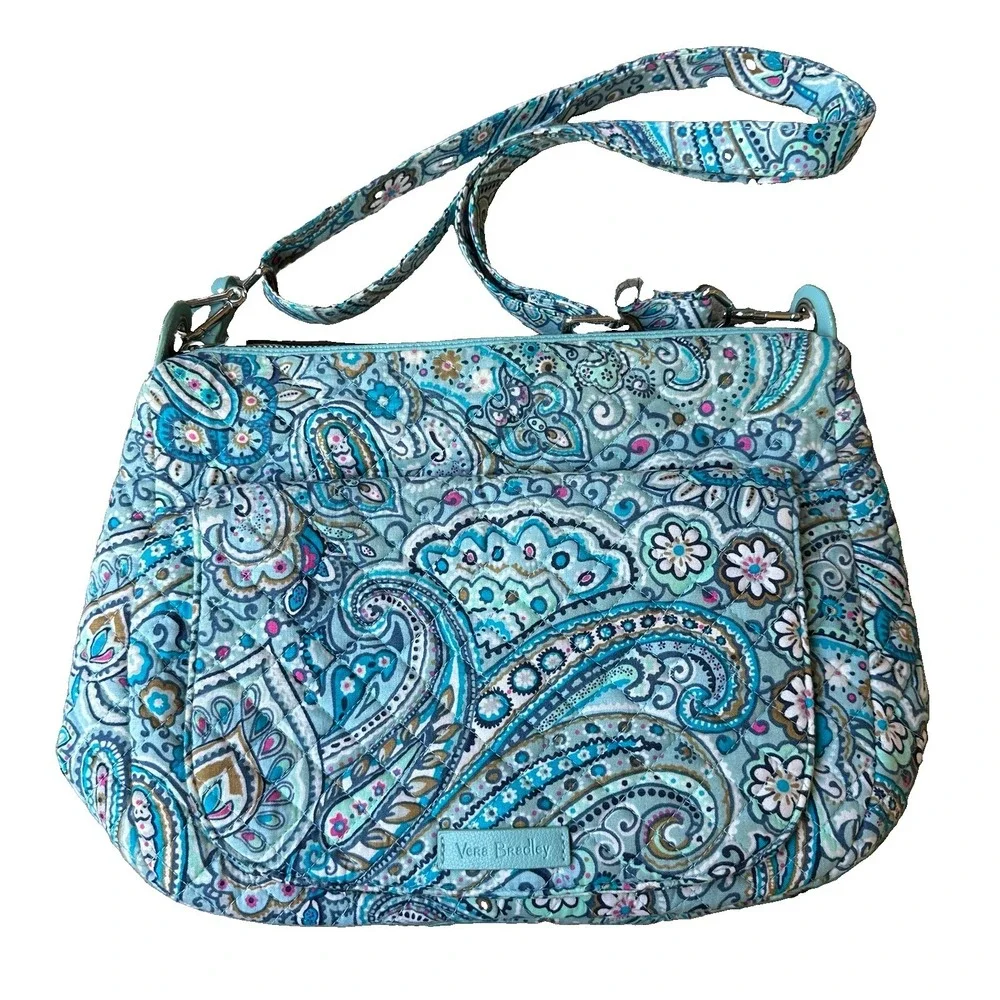 Vera Bradley Carson Shoulder Bag 13x9 Inch Daisy Dot Paisley Blue Pockets Zip